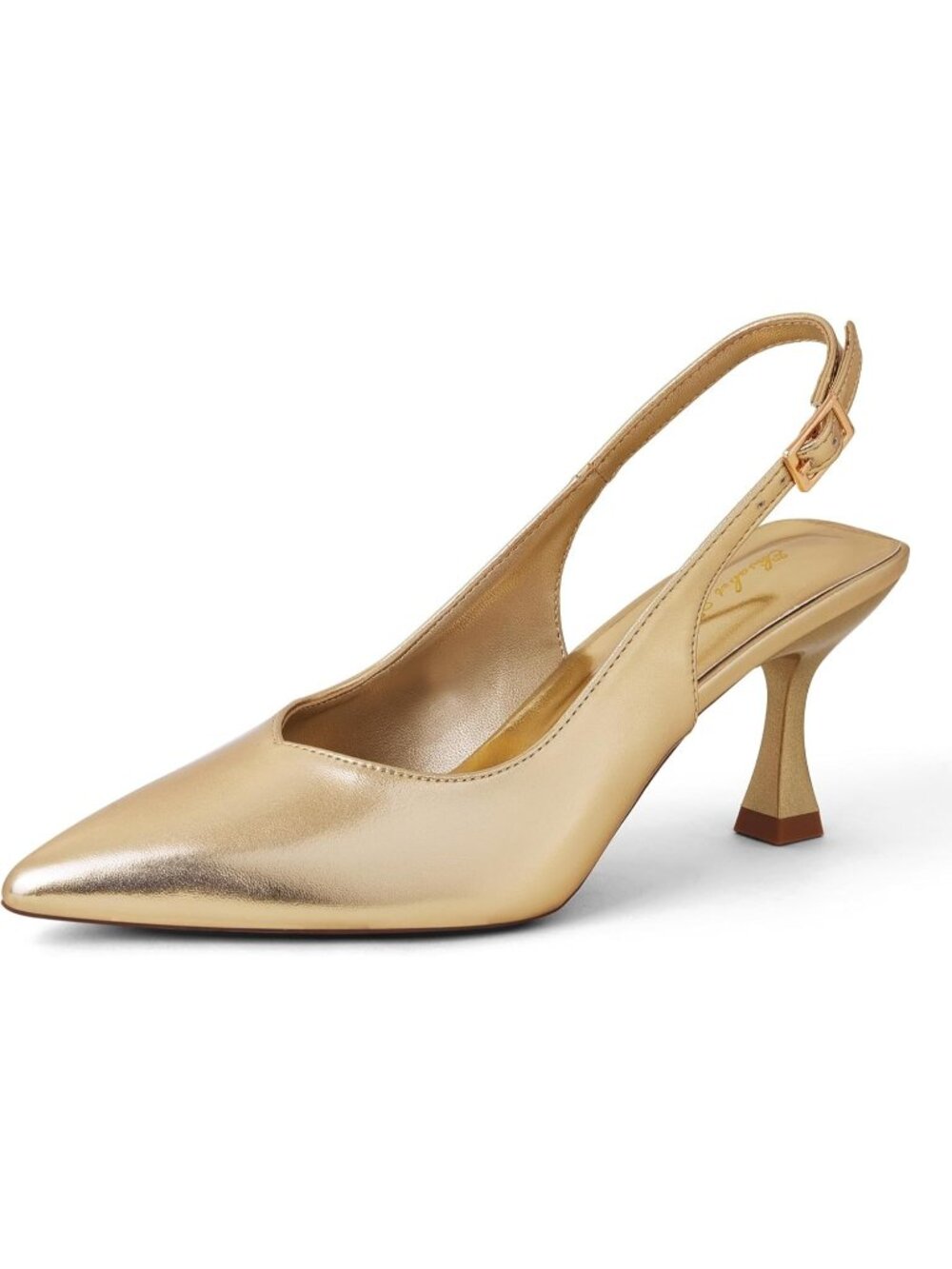 Women's Kitten Heel Slingback Gold Low Pumps 3 In" Stiletto Pointed Closed Toe